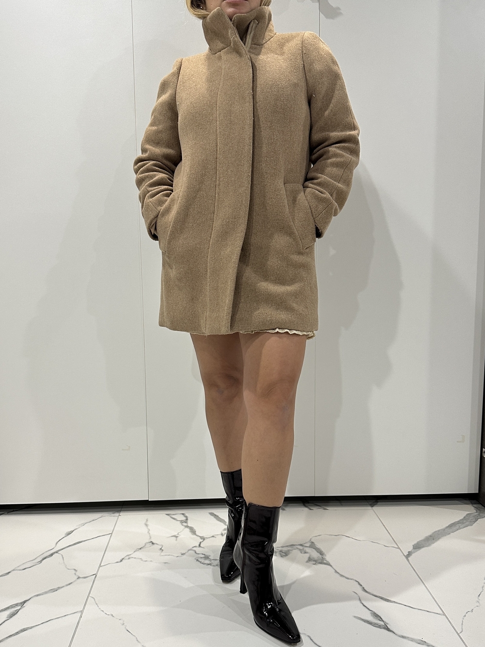 JCrew Mercantile Classic Preppy Beige Wool Blend Zip Front High Collar Jacket 4P